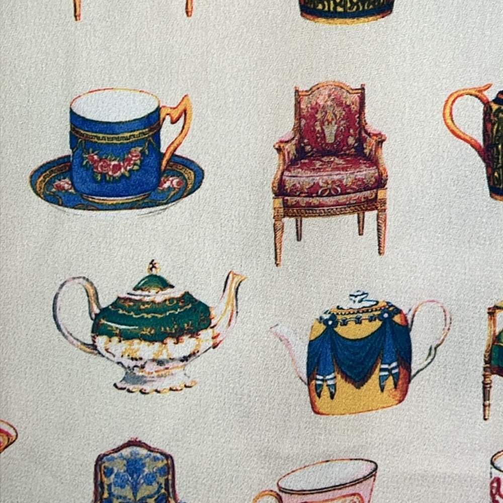 Talbots Bridgerton Print Blouse Size L Long Sleeves Teapots Cups - Picture 4 of 15